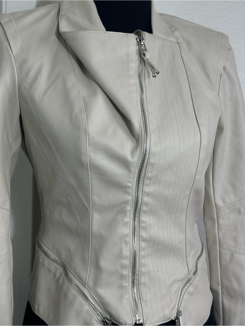 Blank NYC Cream Asymmetrical Zip Jacket